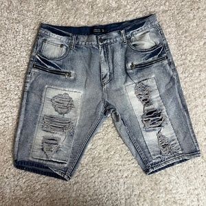 Trestles Supply Co. Mens Short 40 Blue Denim Distressed Ripped Pockets Outdoor